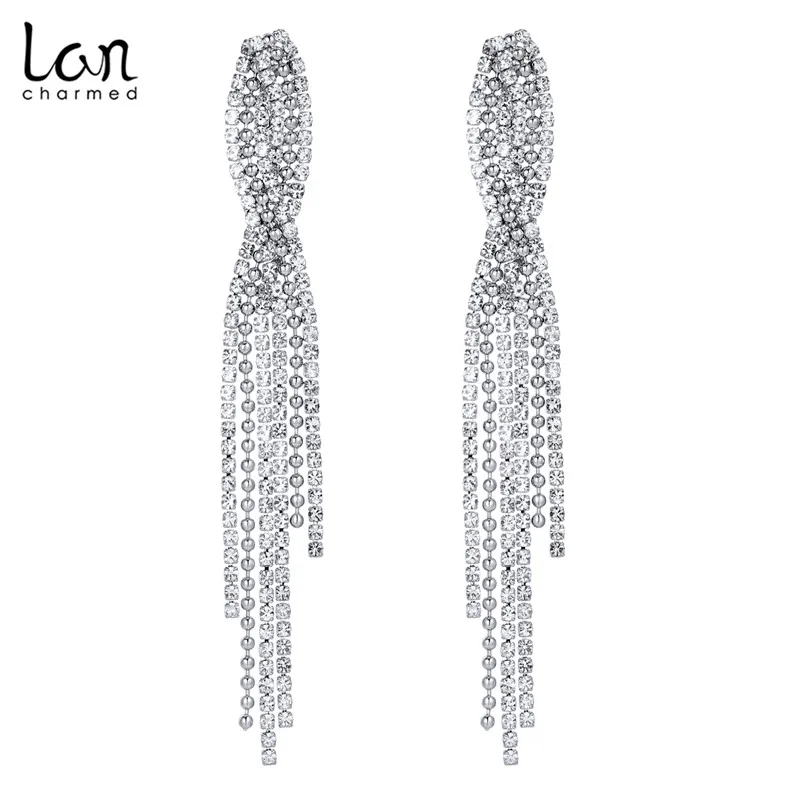 Lancharmed кристалл Длинная кисточка массивные серьги подарок модные с кисточками со