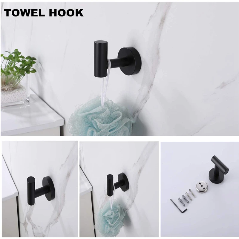 

304 Stainless Steel 4 Piece Bathroom Hardware Accessories Set Black Round Wall Mounted 23.6 Inch Towel Bar Towel Holder