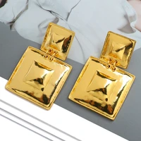 fashion double square metal glossy dangle earrings for women luxury quality punk brincos non pierced pendant jewelry accessories