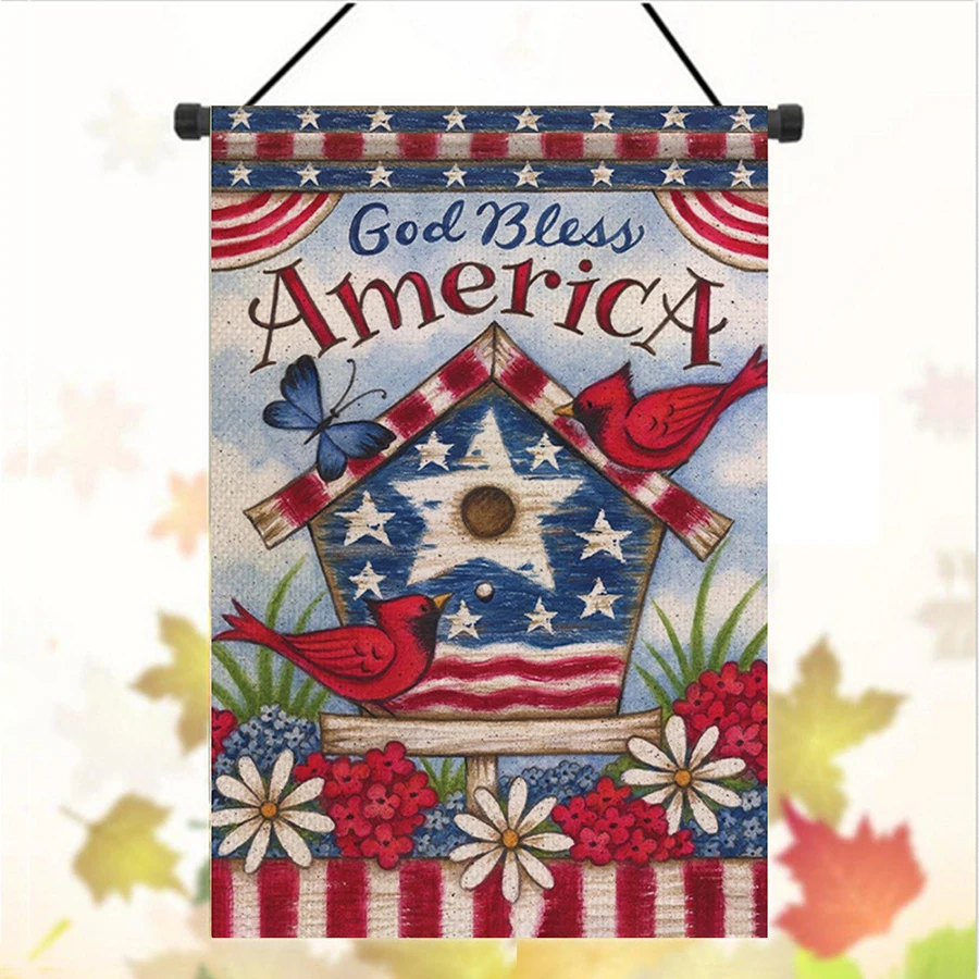 Классический Звездный животный цифровой принт Лен флаг Американский July 4th