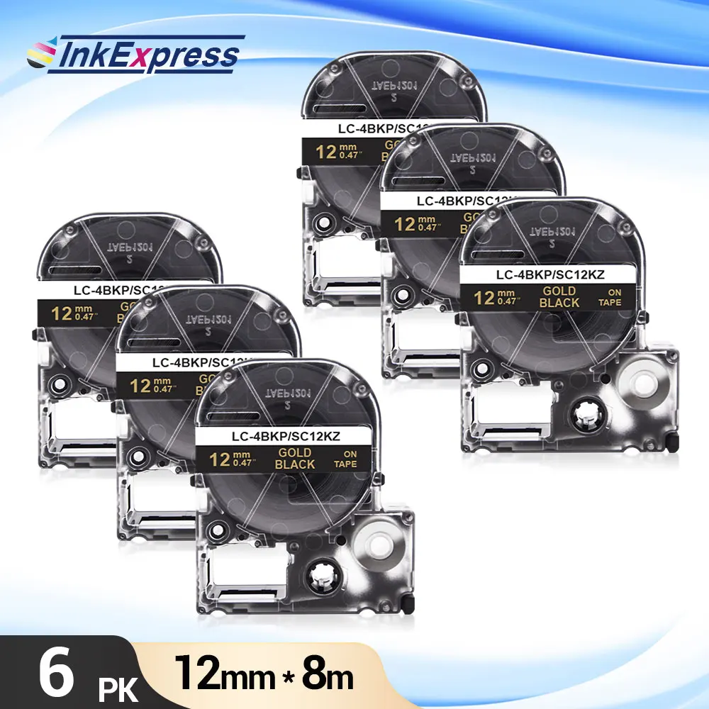 

6 шт SC12KZ лента для Epson SC12KZ LK-4BKP 12 мм золото/черный запечатанных лент для Epson King Джим LW-300 LW-400 LW-700 этикетировщик