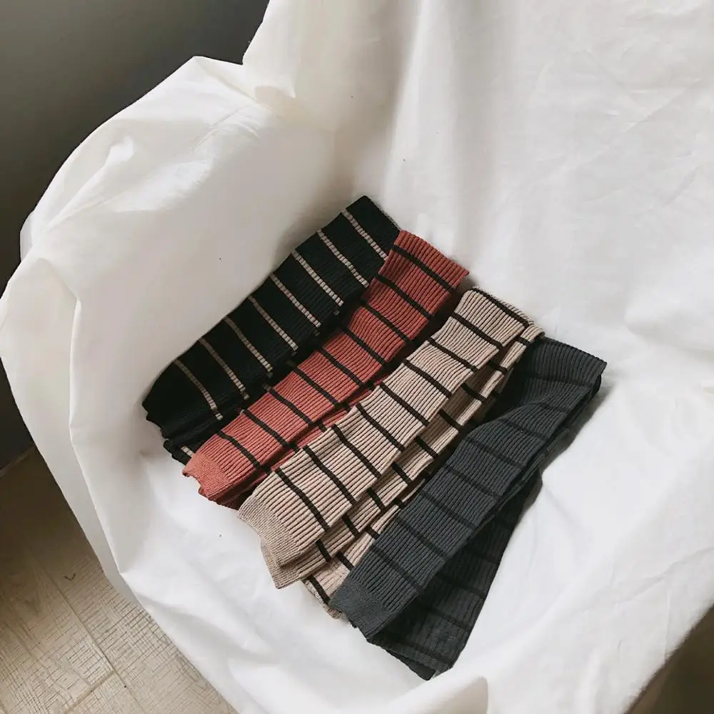 Детские хлопковые леггинсы в рубчик эластичные полосатые для девочек на осень и