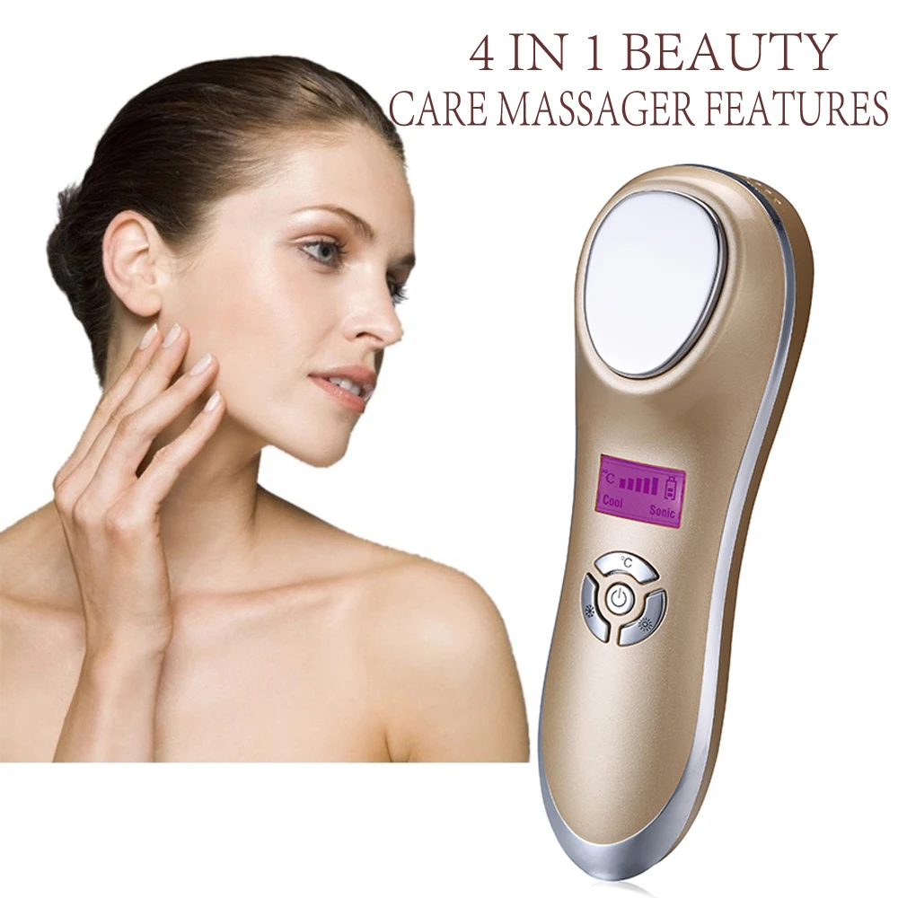 

4 IN 1 Hot Cold Face Skin Care Device Massager Hammer Ultrasonic Cryotherapy Facial Vibration Rejuvenation Beauty Instrument