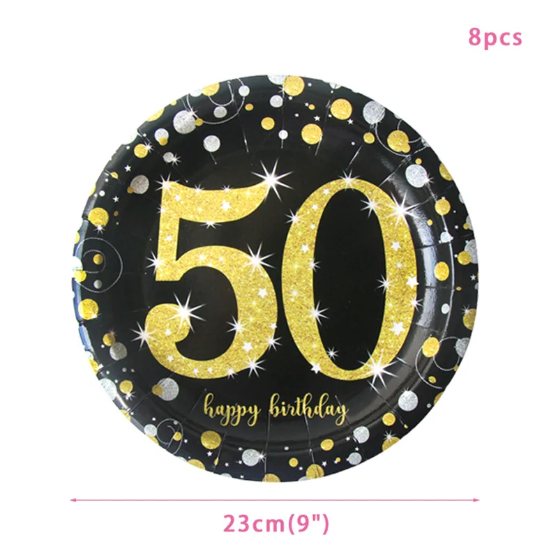 8pcs 9inch Plates 30 конфетти шарики ко дню рождения 40 50 60 лет День рождения украшение номер 30 взрослый золотой черный воздушный шар для вечеринки на день рождения - Цвет: 8pcs 9inch Plates