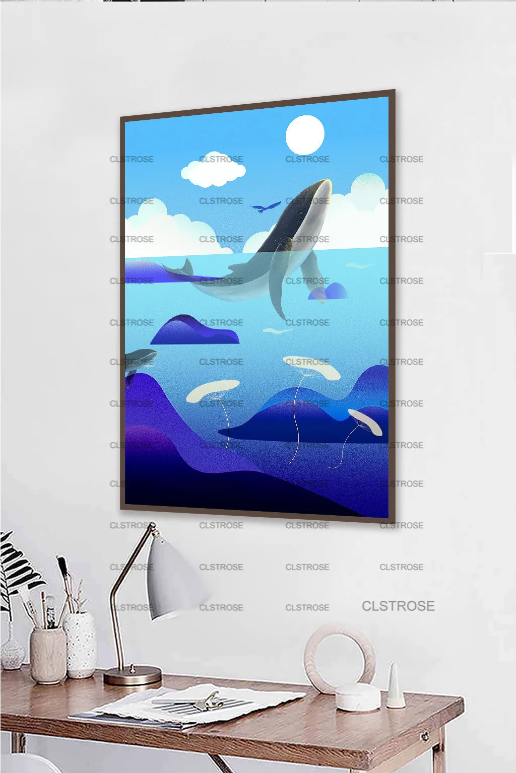 

Home Decoration Cartoon Whale In The Blue Ocean Poster Home Wall Art Canvas Painting for Bedroom Living Room Hd Printing