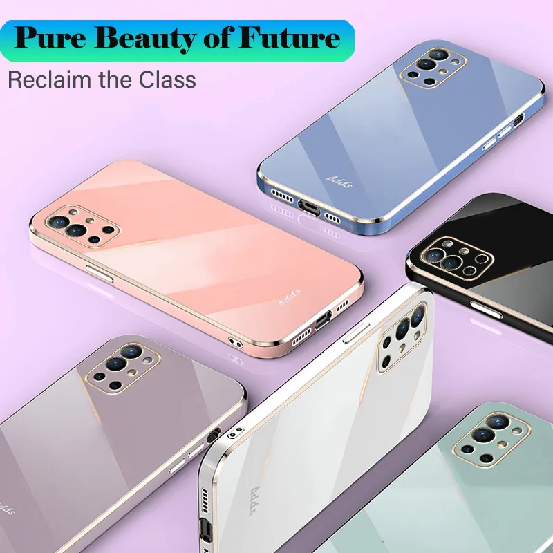 luxury plating case for oneplus 9 pro 9r square edge glossy plated phone case for oneplus 9 10 pro 9r soft tpu candy color cover free global shipping