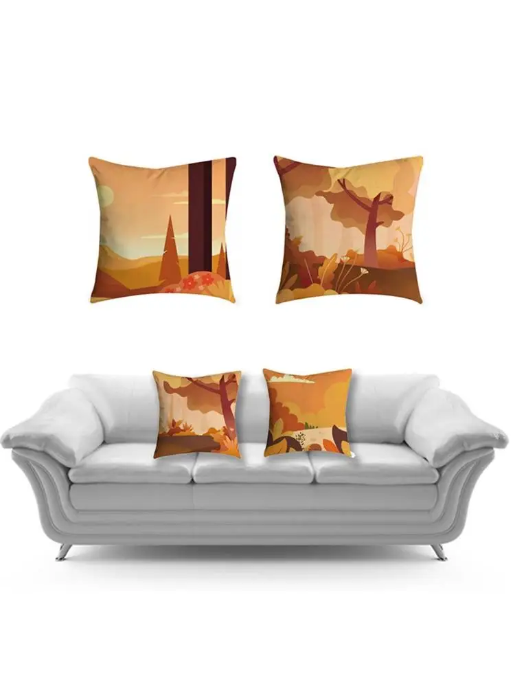 

Peach Skin Pillowcase Autumn Pastoral Scenery Pattern Decoration Pillow Pillowcase Bamboo Shoots Forest Leaves Trees