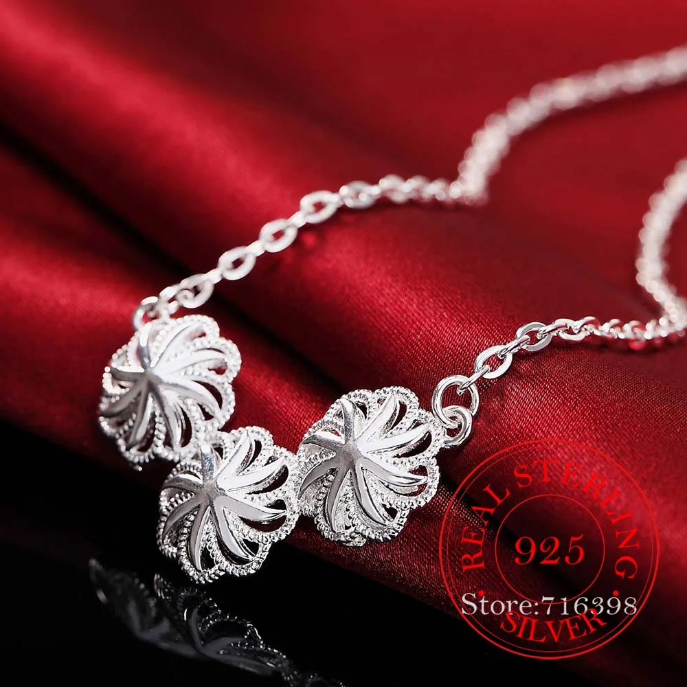 

925 Sterling Silver Fine Jewelry Vintage Europe Flower Long Chain Pendant&Necklace Sterling-silver Bar Choker Necklace For Women