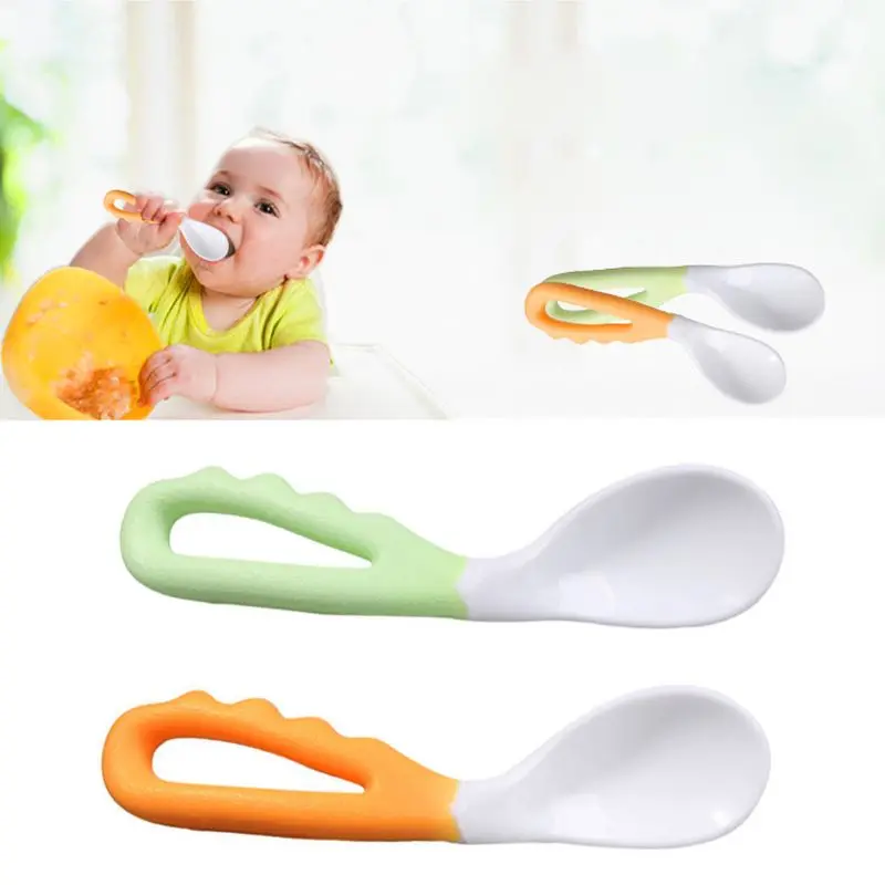 

2Pcs Baby Infant Spoon Solid Feeding Safe Pacifier Bending Spoon Curved Flatware