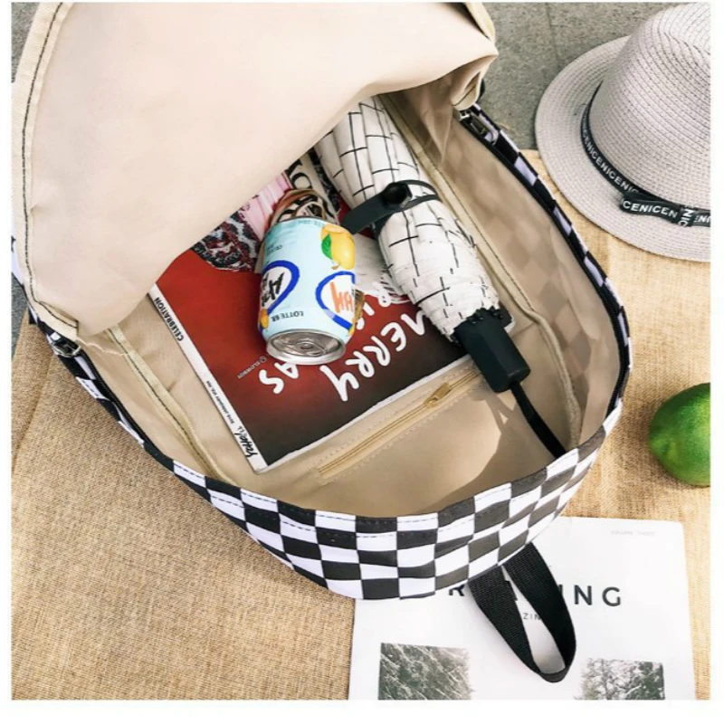 Женский и мужской рюкзак в клетку GOUSTER черный для подростков школьная сумка