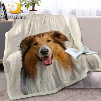BlessLiving Shepherd Dog Throw Blanket on Bed Collie 3D Animal Sherpa Blanket Plush Bedspreads Soft White Thin Quilt 130x150cm 1