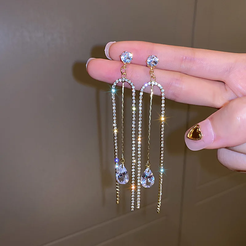

Fashion 925 Silver Needle Water Drop Diamond Earrings Long Earrings