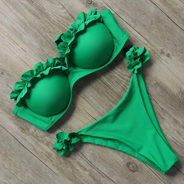 

Bandeau Bikini Swimwear Women Swimsuit Sexy Ruffle Bikini Set Push Up Bathing Suit Female Brazilian Leopard Swimsuit 2021