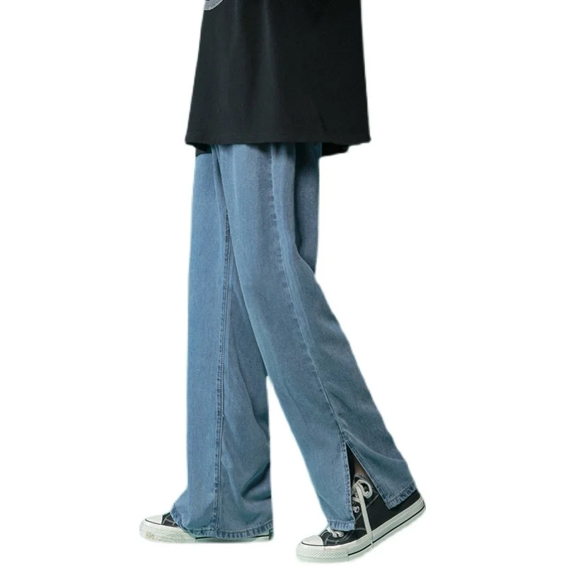 

Summer Wide-leg Jeans Men's Fashion Retro Blue Baggy Casual Jeans Men Streetwear Loose Hip-hop Loose Straight Denim Trousers Men