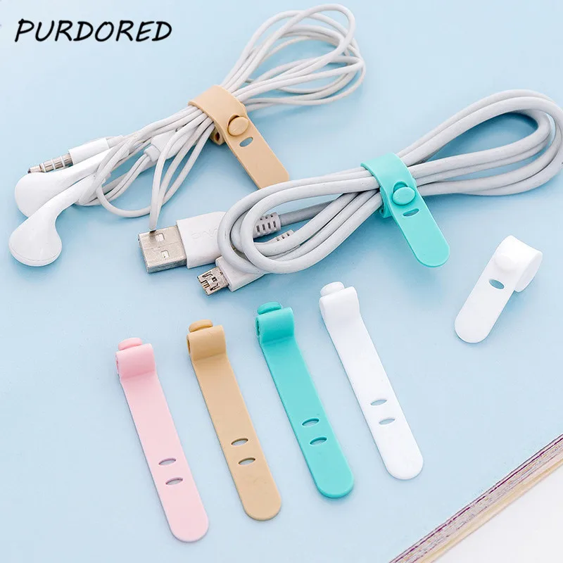 Purdored 4 шт./компл. кабель наушников держатель кольца мягкая лента USB провода Кабельные стяжки организатор, аксессуары для путешествий, дропшиппинг