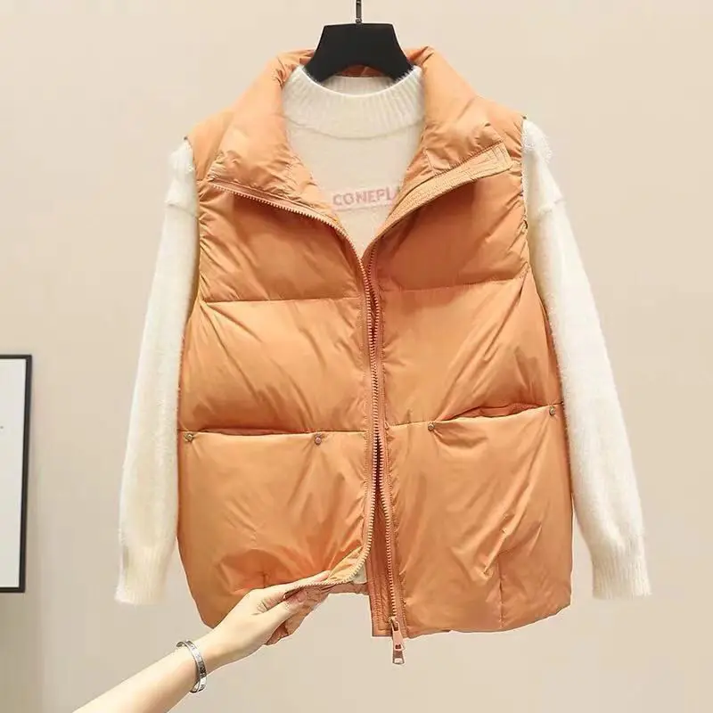 

2021 spring and autumn new short down jacket women's Vest white duck down warm and light sleeveless jacket