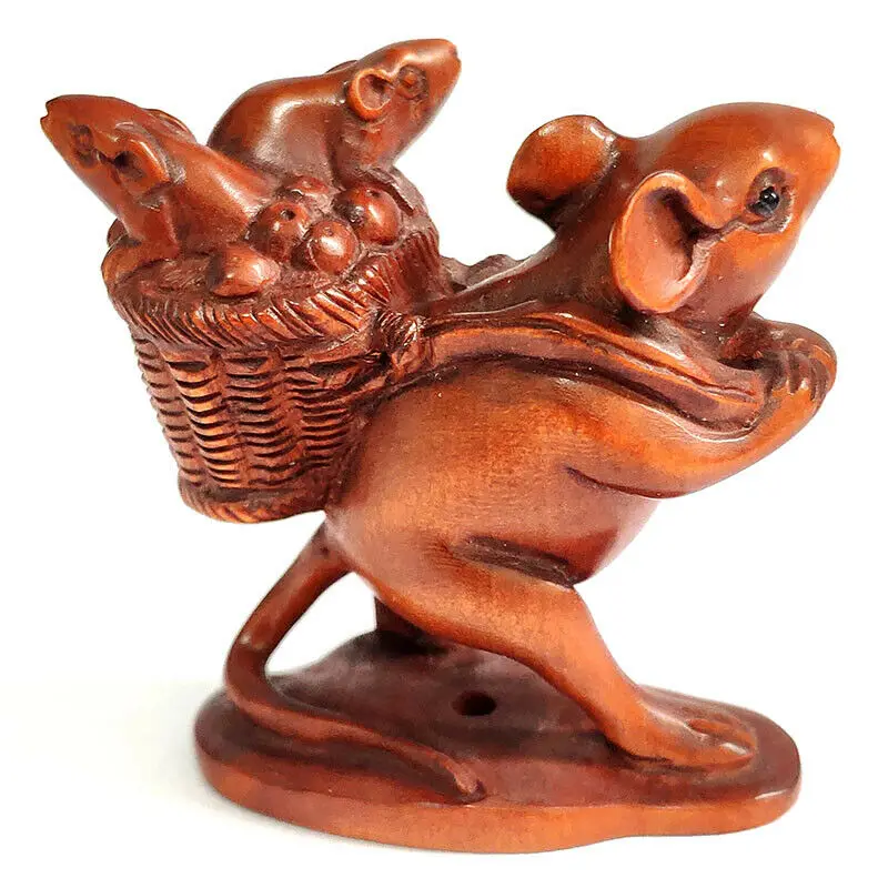 

Коллекционный 2-дюймовый японский ящик 20 лет ручная резная скульптура Netsuke семейная миниатюрная мышь # ZY7689