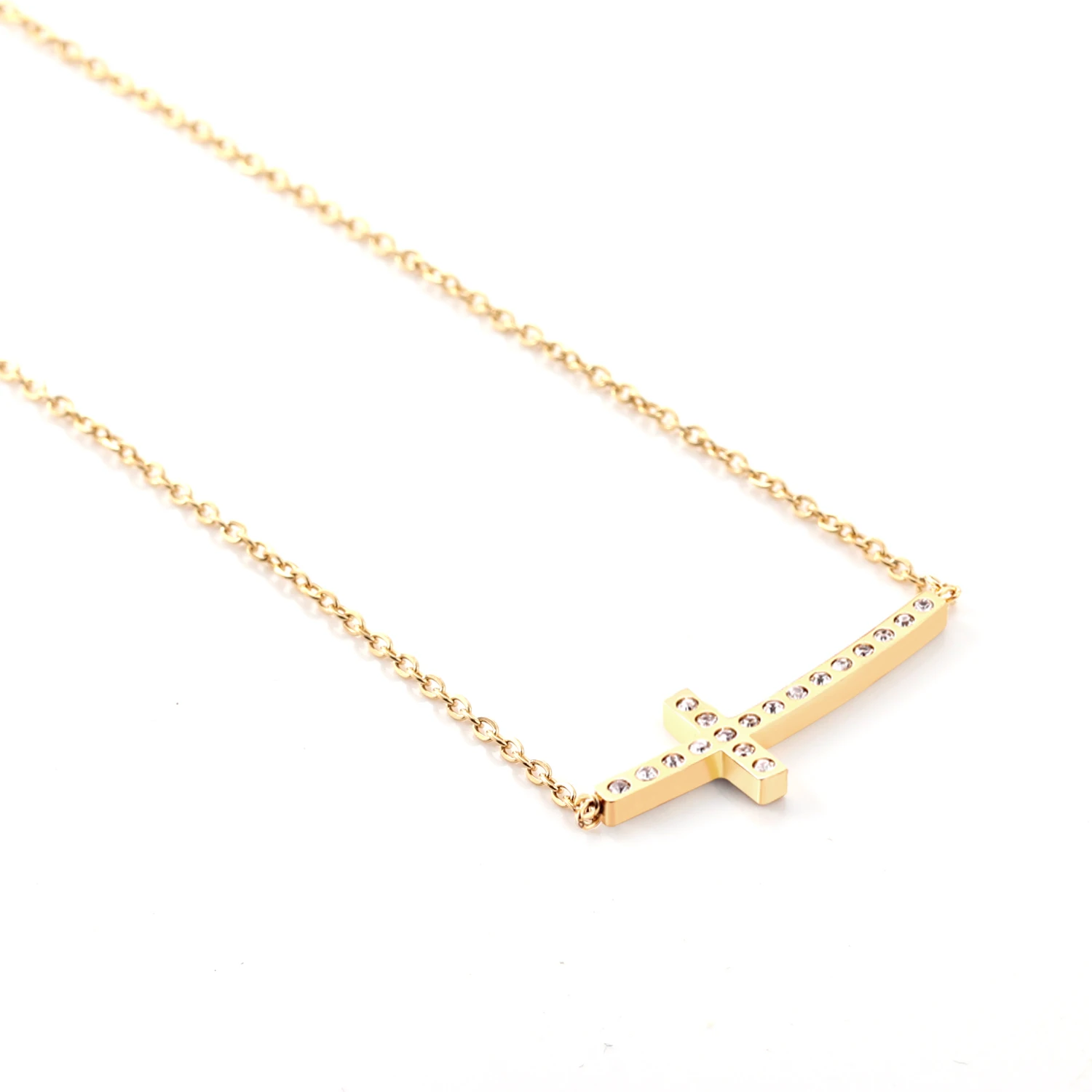 Роскошное стальное ожерелье лучших друзей золотого цвета крест с фианитом кулон