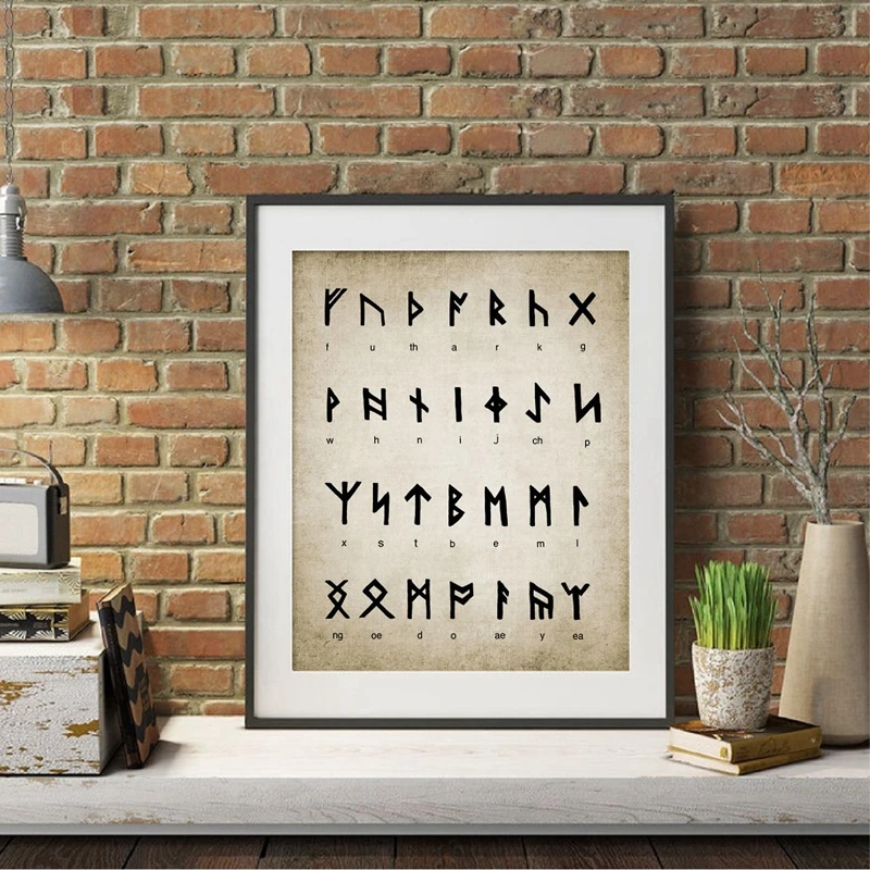 Runic Алфавит Печать Искусство гадания письмо волшебный викингов старый