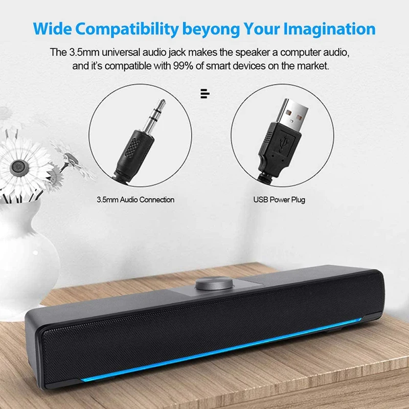 Колонки для ПК компьютерные колонки проводная звуковая панель USB светодиодные с