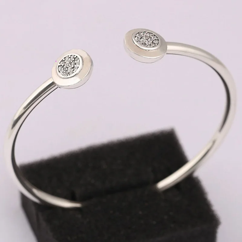 

100% 925 Sterling Silver Pan Pan Bracelet Sparkling Opening With Crystal Cz Bracelet Fit European Charm Bracelets Women Jewelry