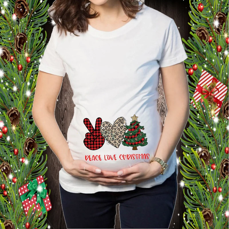 

Счастливого Рождества, Футболка для беременных, мир, любовь, дерево, графический принт, женские топы, футболка, Женская мода для беременных, ...