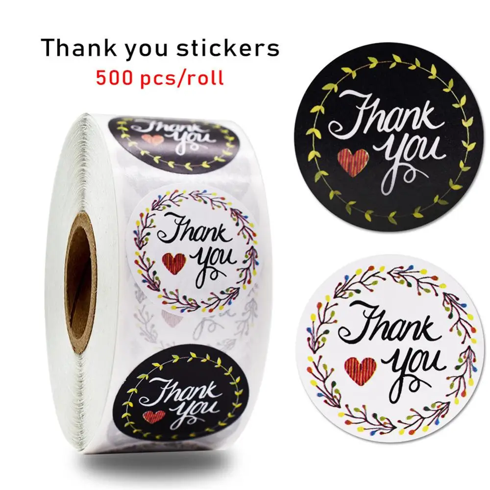 

500pcs/roll Thank You Stickers Seal Labels Scrapbook Handmade Sticker Circle Stationery Food Hand Made Deco for Envelope Gift