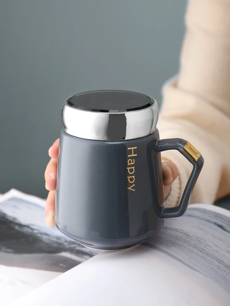 

430ml large capacity ceramic mug creative home use water cup with lid practical office coffee men and women couple tea cup