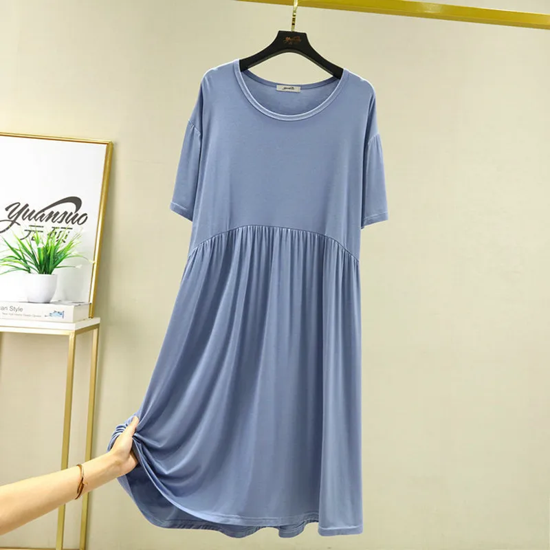 

Modal Short-Sleeved Pleated Dress Female Summer Nightgowns Korean Loose Large Size Sleepwear Nightdress Women Night Shirt