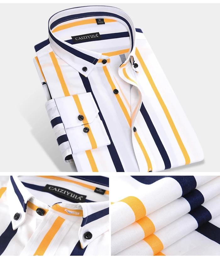 Мужская модная цветная полосатая рубашка с длинным рукавом, стандартный воротник на пуговицах, Мужская одежда, высококачественная повседневная рубашка