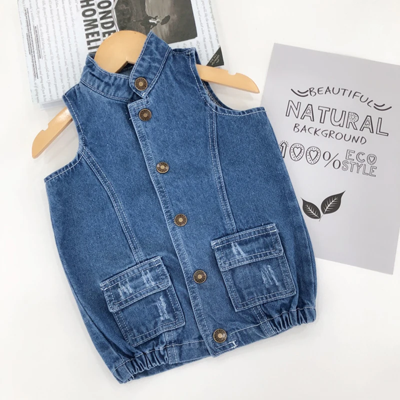 Ковбойский жилет с карманами для мальчиков куртка без рукавов девочек осенний