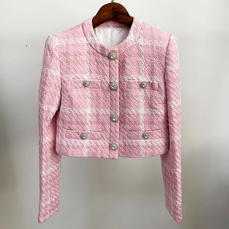 HIGH STREET Newest 2021 Designer Jacket Women's Diamonds Buttons Wool Blends Colors Plaid Tweed Short Jacket