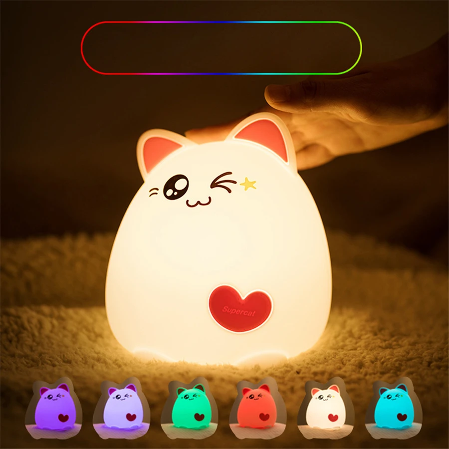 

CN Nachtlicht Katze Tier herz USB Ladung Silikon Cartoon Kindergarten Lampe Baby Nacht Lampe Kinder Geburtstag Geschenk Spielz