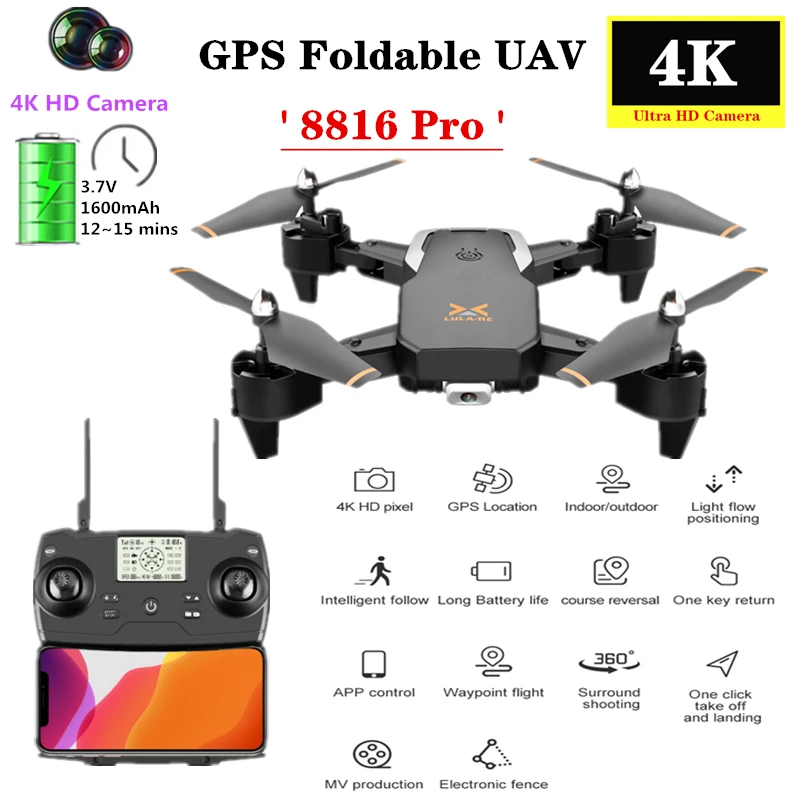 

8816 Pro GPS Drone 4K HD Camera Wifi FPV Smart Flow Me Selfie UAV Foldable RC Quadcopter Helicopter Mini Dron Toy Gift VS XS812