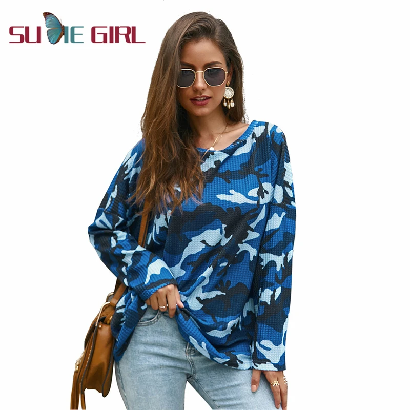 

SUDIE Girl Fashion casual style ladies autumn new products long-sleeve round neck camouflage sweater top