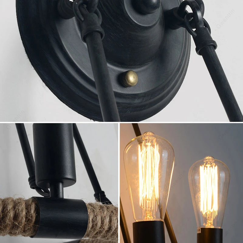 Ретро промышленный настенный светильник из пеньковой веревки Светильники для