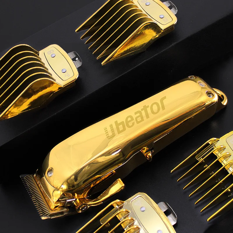 Full Golden Retro Oil Head Electric Hair Clippers Large Capacity Lithium Battery Hair Salon Professional Engraving Hair Clipper enlarge