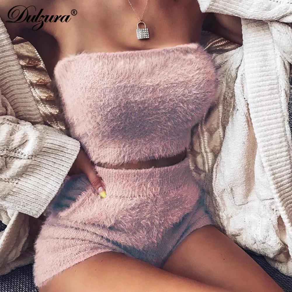 Dulzura/, осенне-зимний женский костюм из двух предметов, шорты из овечьей шерсти, укороченный топ, сексуальный комплект для Тедди, комплект уличной одежды