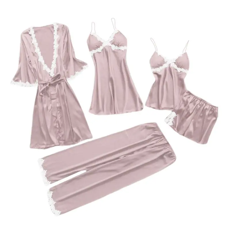4 5 шт., женский кружевной пижамный комплект, сексуальный v-образный вырез, Цветочный Топ, летняя Пижама - Цвет: 4