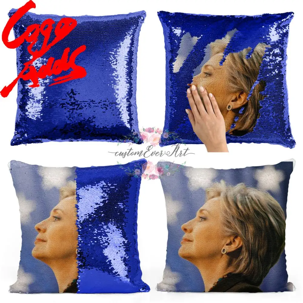 Подушка с блестками Хиллари Клинтон | Наволочка Двухцветная подушка Подарок для