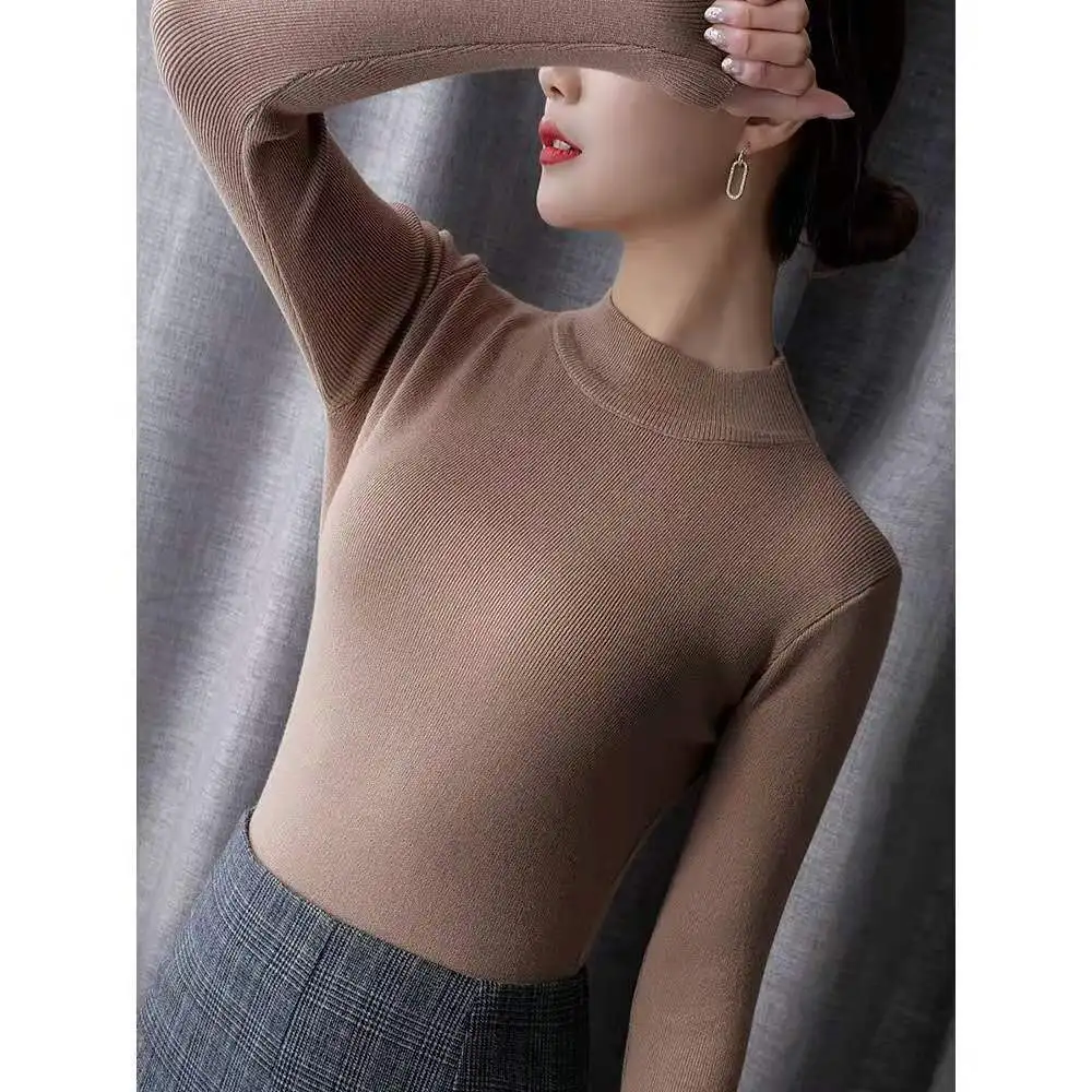 

New Spring Women's Knitwear Fashion Half Turtleneck Sweaters Sexy Lady Small Size Slim Body Full Color Pullovers Base Knit Tops