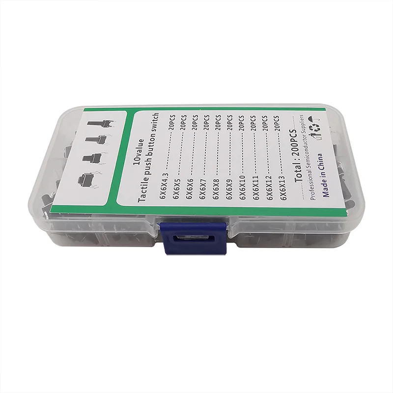 200Pcs 6x6 Tact Switch Tactile Push Button Kit Height 4.3mm-13mm DIP 4P Micro 10 Models 6*6 Switchs for Arduino | Обустройство дома