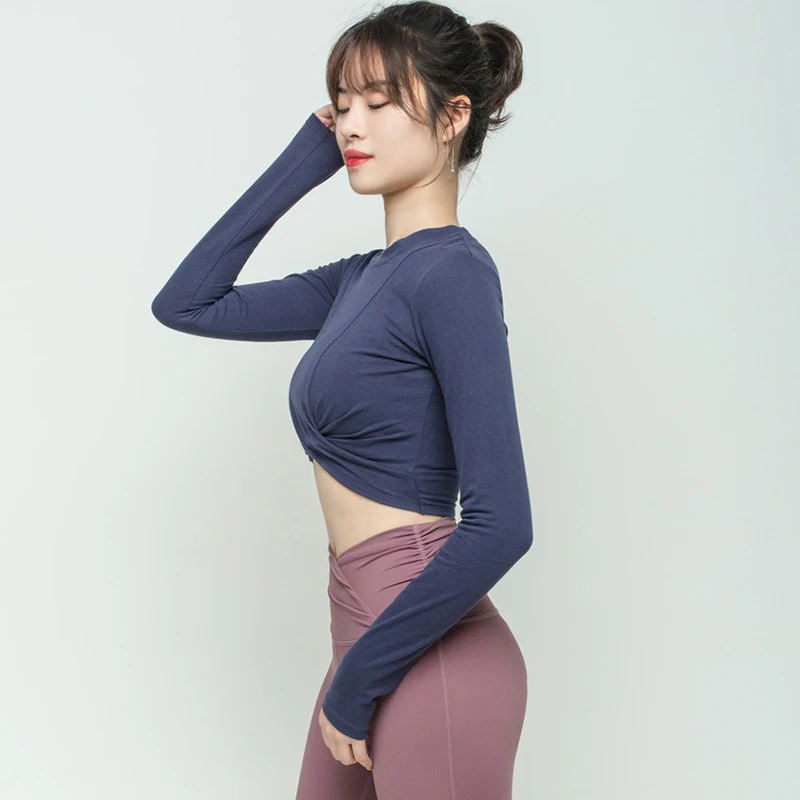 Женская одежда для бега рубашки йоги с длинным рукавом укороченный топ футболки