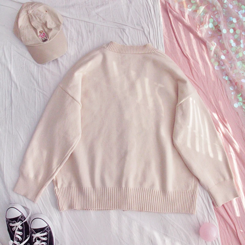 

Kawaii Bunny Cartoon Cardigan Women Cute Knitted Sweater V Neck Button Down School Uniform Female Harajuku Vintage Knitwear