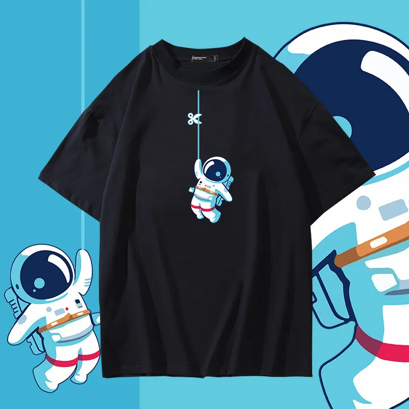 

New Summer Streetwear Camiseta Masculina Novelty Design Astronaut rope Funny T shirts Unisex Cotton Short Sleeve T-shirt Tops
