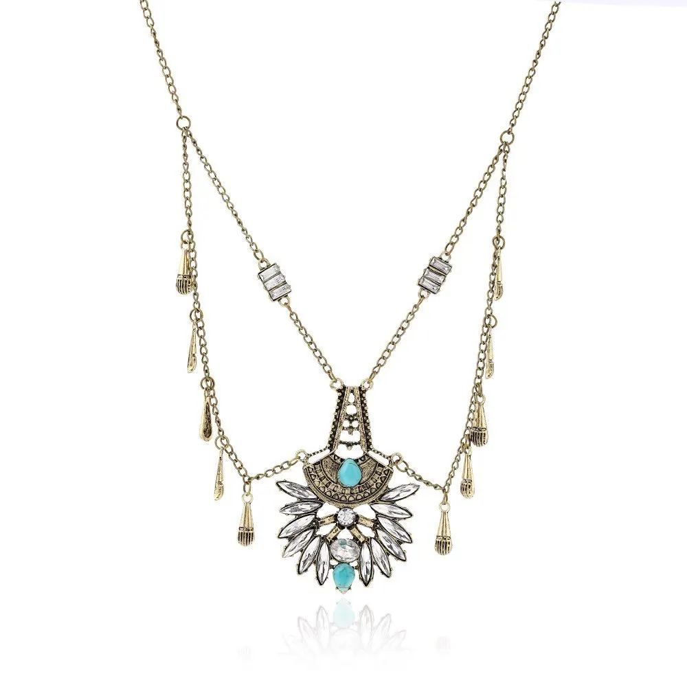 

Fashion Ethnic Style Pendant Necklace Bohemia Multilayer Rhinestone Water Drop Flower Tassel Long Necklace For Women Jewelry