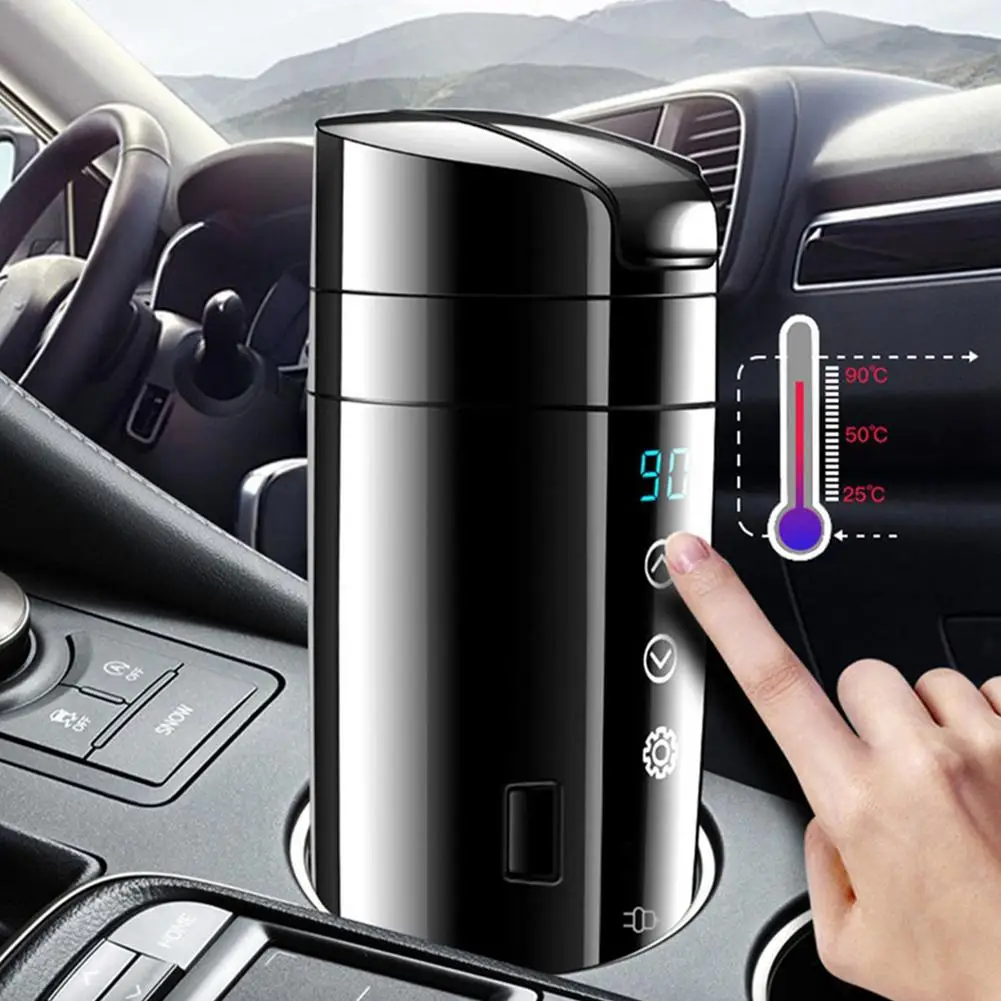 

350ml 12V/24V Stainless Steel Car Heating Cup LCD Display Portable Temperature Kettle Coffee Tea Milk Electric Heated Water Cup