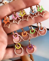 2020 christmas gift new design fashion jewelry neon enamel colorful star double star charm earring