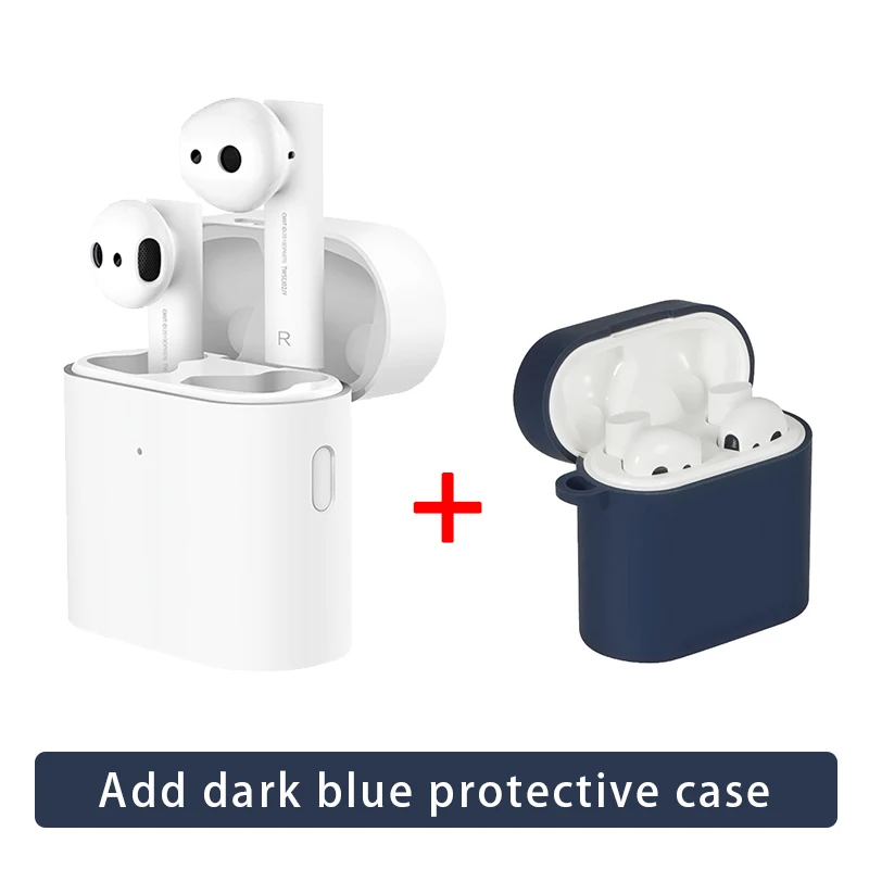 Оригинальные беспроводные наушники Xiaomi Air 2 TWS Bluetooth 2 LHDC HD 14,2 мм с двойным микрофоном ENC автоматическая пауза управление нажатием Airdots Pro 2 - Цвет: Add dark blue case