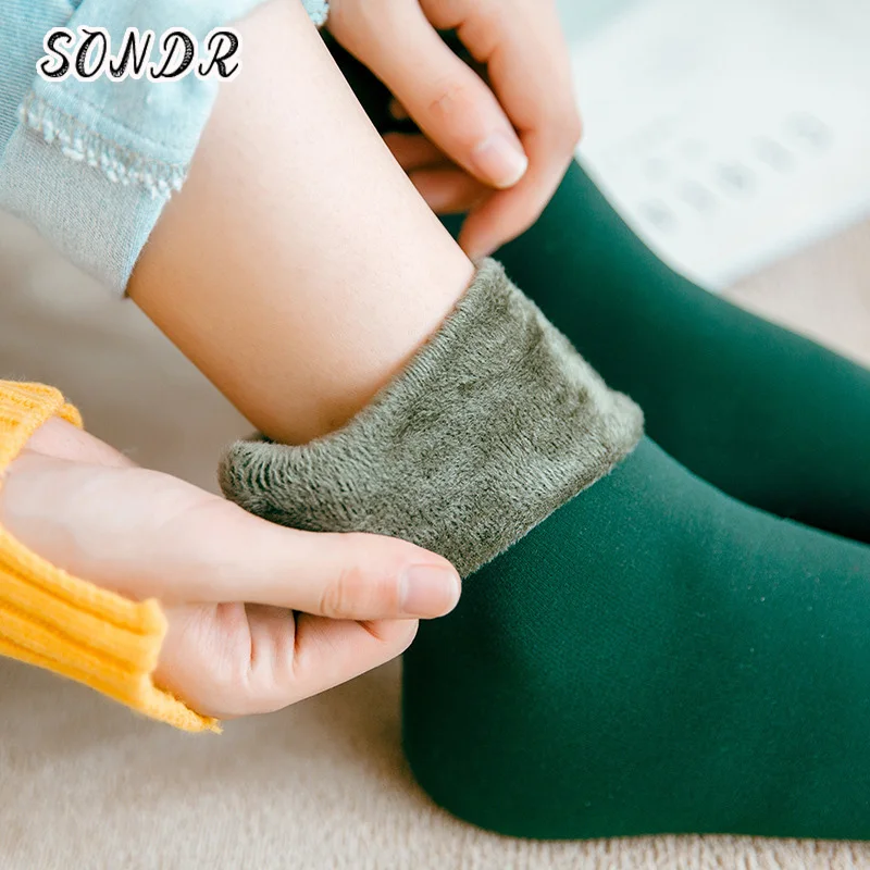 

Зимние теплые утепленные женские носки SONDR, шерстяные кашемировые зимние черные кожаные мягкие бархатные сапоги, носки для сна в пол